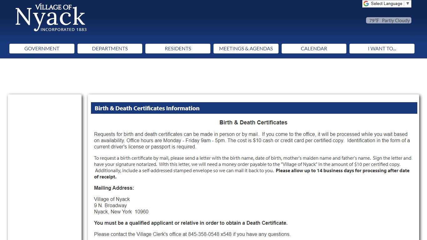 Birth & Death Certificates Information - Nyack, NY